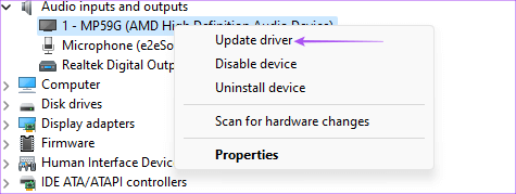 update-audio-driver-windows-11 أفضل 5 إصلاحات لعدم عمل الميكروفون في WhatsApp على Windows 11