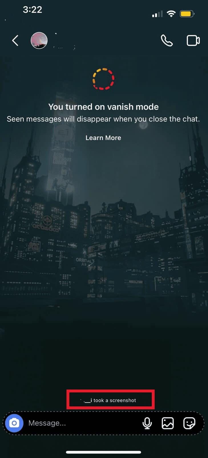 username-took-a-screenshot هل يقوم Instagram بإعلامك عند قيامك بلقطة شاشة DM؟