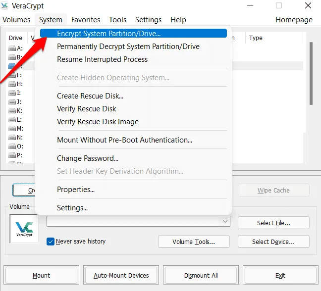 veracrypt-encryption-option-windows.png لماذا لا يعمل التشفير على Windows 11 Home ، وكيفية إصلاحه