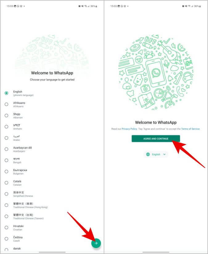 whatsapp-agree-and-continue-android كيفية استخدام نفس حساب WhatsApp على هاتفين