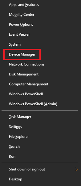 windows-key-and-x-key-click-on-device-manager كيفية إصلاح استهلاك خدمة system interrupts لوحدة معالجة مركزية CPU بنسبة 100% في Windows 10