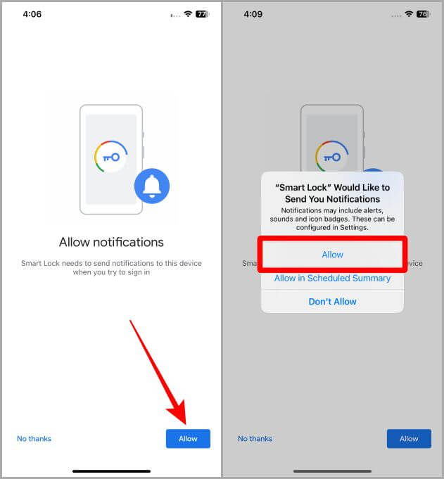 Allow-Notifications-Google-Smart-Lock-iOS كيفية استخدام الهاتف كمفتاح أمان (Bluetooth) لحساب Google