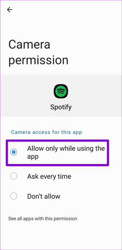 Allow-Spotify-to-Use-Camera-500x1024-1-e1673128337283 أفضل 8 طرق لإصلاح عدم عمل بحث Spotify على Android و iPhone