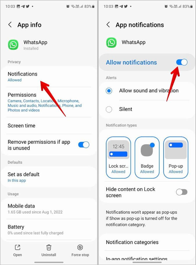 Android-app-whatsapp-notification كيفية إلغاء كتم صوت الدردشات والحالة والمكالمات على WhatsApp