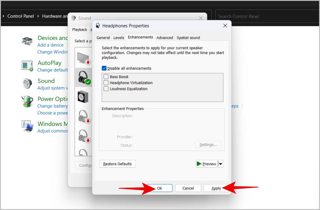Applying-Headphone-Properties كيفية ضبط قنوات الصوت اليمنى واليسرى على Windows 11 و 10