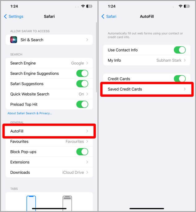 Autofill-Safari-Settings-iOS كيفية إضافة وإزالة وتحديث بطاقات الائتمان في Safari على iPhone