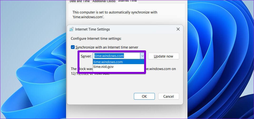 Change-Internet-Time-Server-Windows-11 أفضل 6 طرق لإصلاح التوقيت الخاطئ (ضبط الوقت) على Windows 11