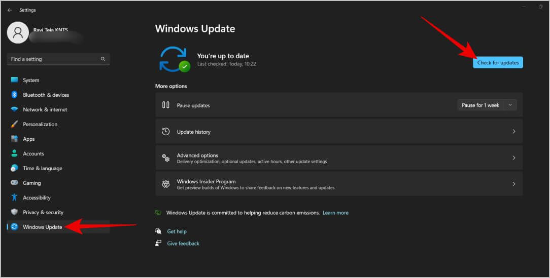 Check-for-updates-on-Windows كيفية ضبط قنوات الصوت اليمنى واليسرى على Windows 11 و 10