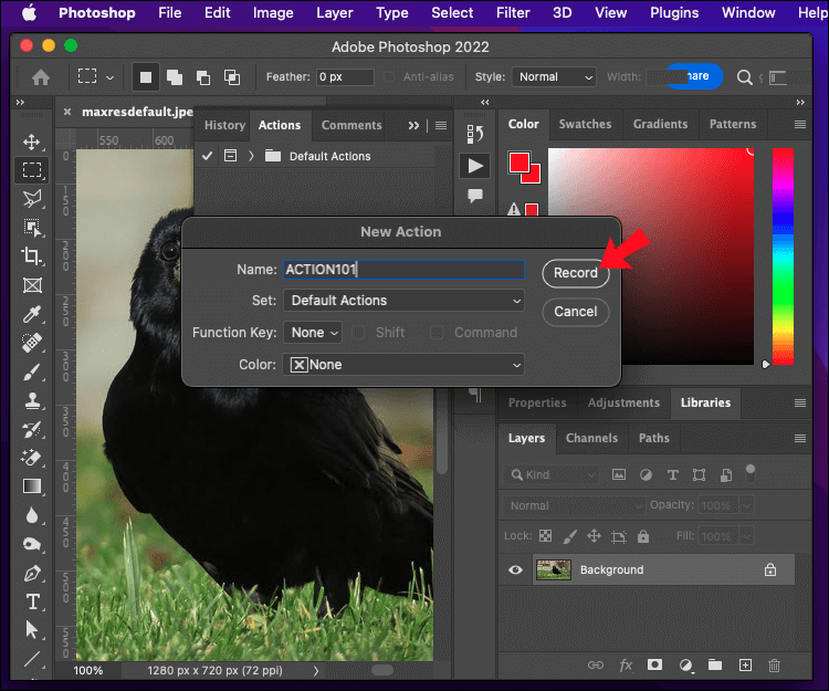 Create-an-Action-3 كيفية تغيير حجم الملفات دفعة واحدة في برنامج Photoshop