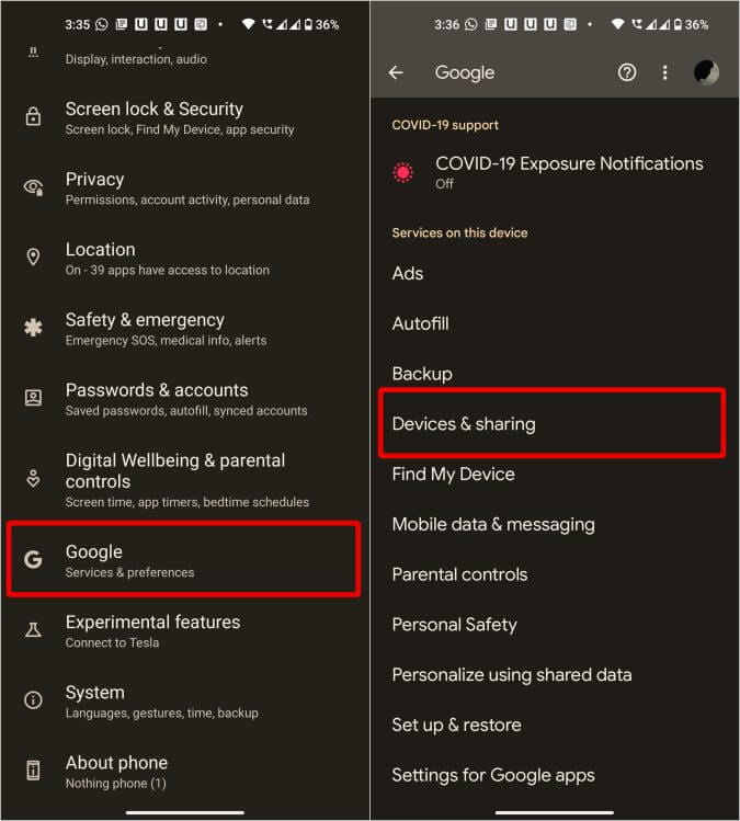 Devices-and-Sharing-option-on-Android 8 ميزات فريدة لتكامل نظام التشغيل ChromeOS ونظام Android