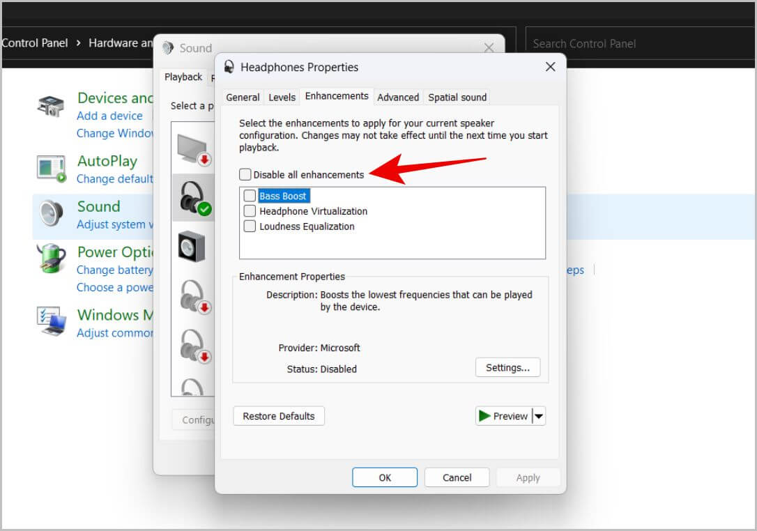 Disable-audio-enhancemenets كيفية ضبط قنوات الصوت اليمنى واليسرى على Windows 11 و 10