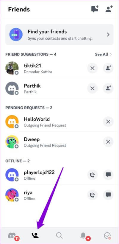 Discord-Friends-Tab-1-500x1024-1 كيفية مشاركة الشاشة في Discord على سطح المكتب والجوال