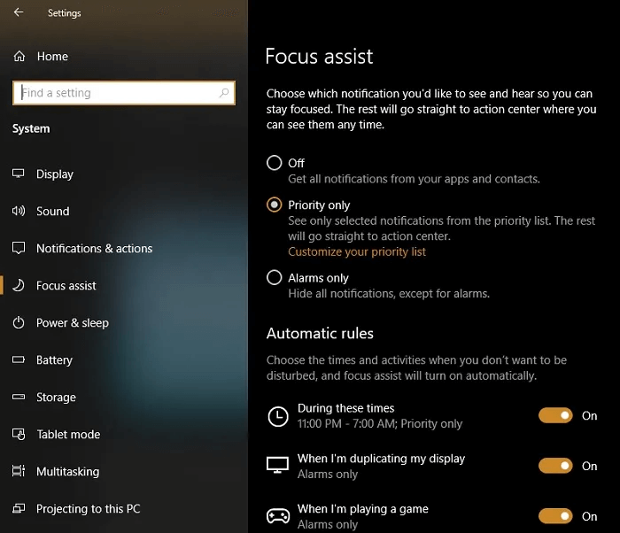 Focus-Assist-Main-Screen.jpg كيفية استخدام Windows 10 Focus Assist للتحكم في الإشعارات