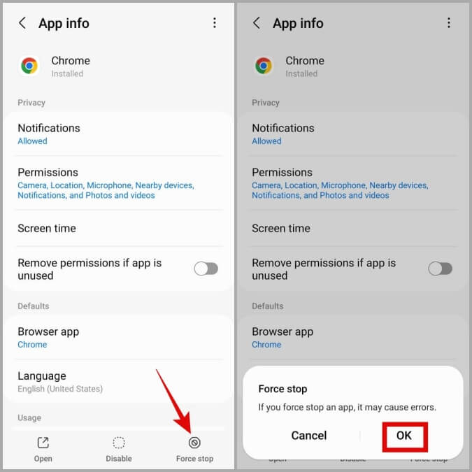 Force-Stop-Chrome-on-Android أفضل 7 طرق لإصلاح عدم وجود صوت في Google Chrome لنظام Android
