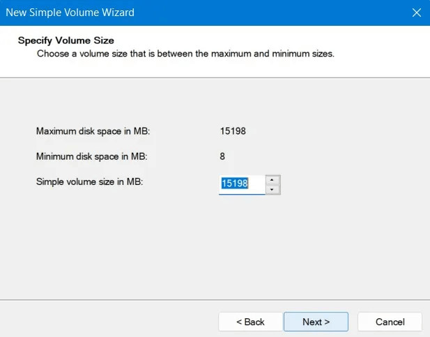 Format-USB-Windows-Disk-Management-Wizard-Specify-Volume-Size.jpg كيفية تهيئة محرك أقراص USB في Windows