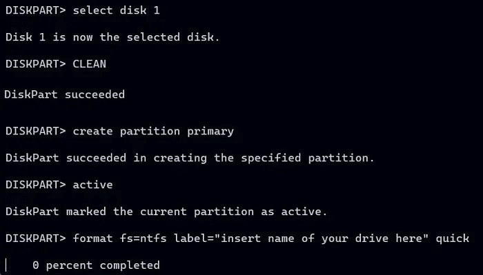 Format-USB-Windows-DiskPart-Format-FSNTFS.jpg كيفية تهيئة محرك أقراص USB في Windows