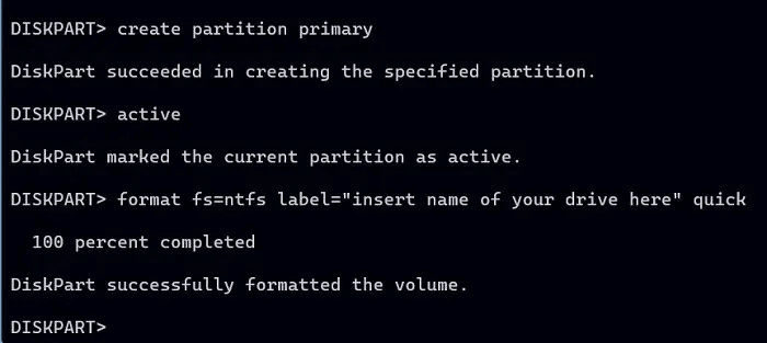 Format-USB-Windows-DiskPart-Successfully-Formatted-Volume.jpg كيفية تهيئة محرك أقراص USB في Windows