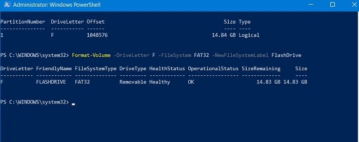 Format-USB-Windows-PowerShell-Formatted-Drive.jpg كيفية تهيئة محرك أقراص USB في Windows