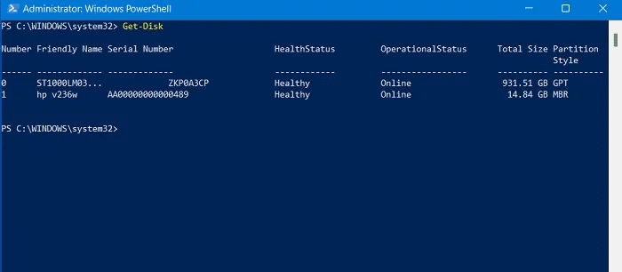 Format-USB-Windows-PowerShell-Get-Disk-Command.jpg كيفية تهيئة محرك أقراص USB في Windows