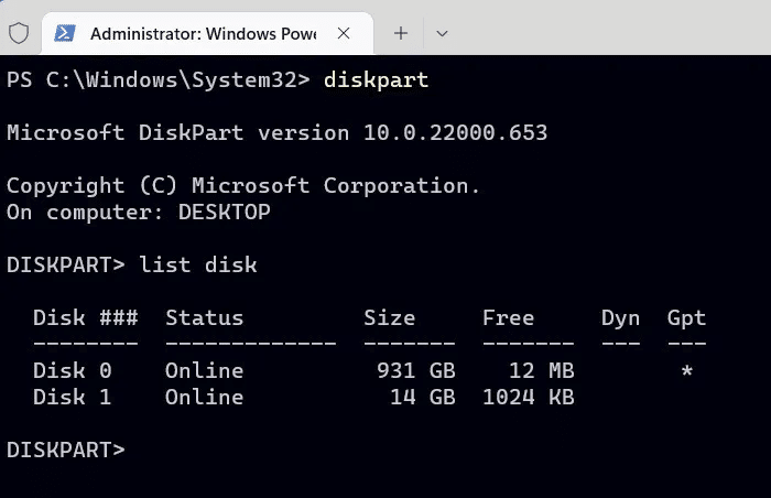 Format-USB-Windows-Win11-Terminal-Diskpart-List-Disk.jpg كيفية تهيئة محرك أقراص USB في Windows