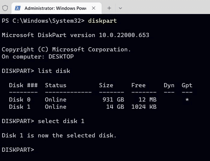 Format-USB-Windows-Win11-Terminal-Diskpart-Selected-Disk.jpg كيفية تهيئة محرك أقراص USB في Windows