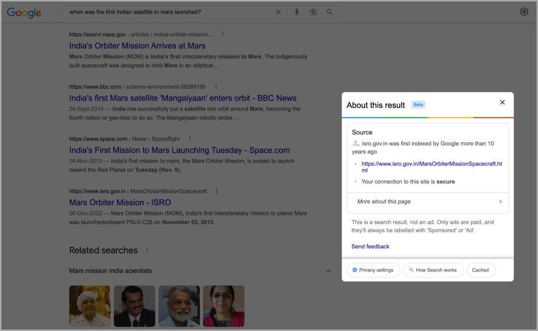 Google-showing-results-and-about-the-source 8 أسباب لعدم قيام ChatGPT باستبدال واحتلال مكانة Google