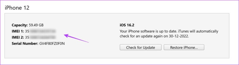 IMEI-on-iTunes-768x210-1 كيفية البحث عن رقم IMEI على iPhone:إليك 8 طرق سهلة