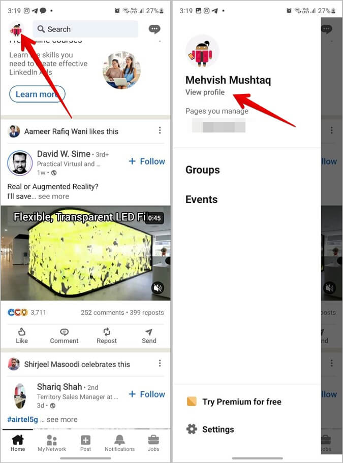 LinkedIn-Mobile-View-Profile كيفية البحث عن رابط ملف تعريف LinkedIn ومشاركته على الهاتف المحمول والكمبيوتر الشخصي