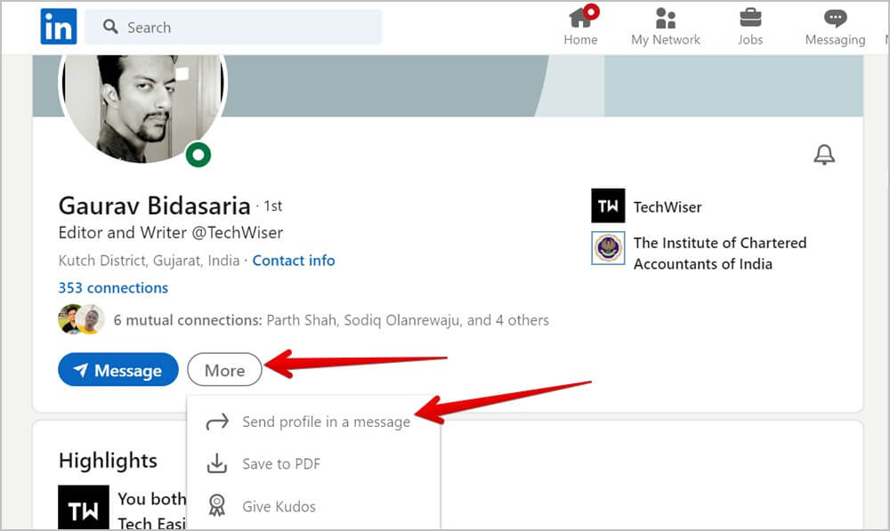 LinkedIn-PC-Someone-Else-Profile-Link-Sahre كيفية البحث عن رابط ملف تعريف LinkedIn ومشاركته على الهاتف المحمول والكمبيوتر الشخصي