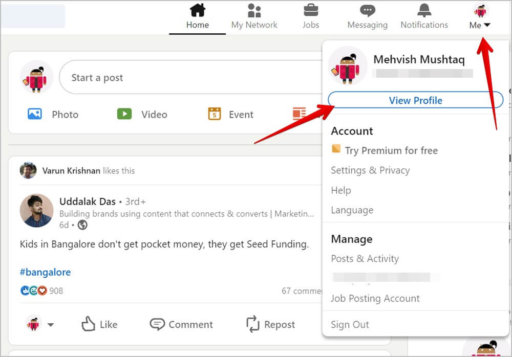 LinkedIn-PC-View-Profile كيفية البحث عن رابط ملف تعريف LinkedIn ومشاركته على الهاتف المحمول والكمبيوتر الشخصي
