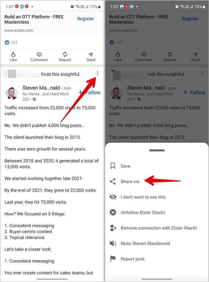 LinkedIn-Post-Link-Mobile-Share كيفية نسخ نص أو عنوان URL من منشور LinkedIn