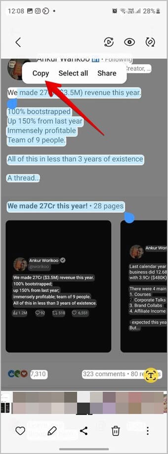 LinkedIn-Post-Samsung-Copy-Text كيفية نسخ نص أو عنوان URL من منشور LinkedIn