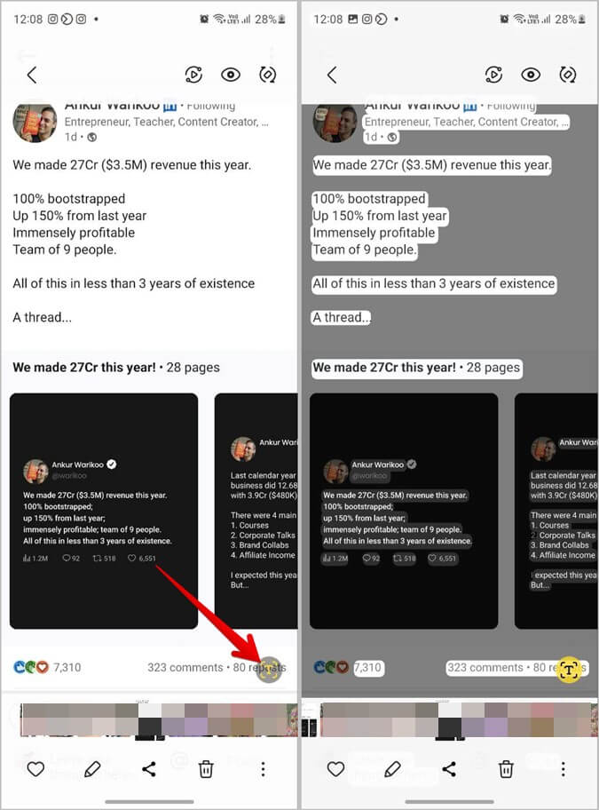 LinkedIn-Post-Samsung-Extract-Text كيفية نسخ نص أو عنوان URL من منشور LinkedIn