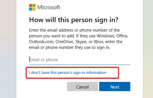 Login-Screen-i-dont-ahve-information-for-this-person.png 8 طرق لإصلاح شاشة تسجيل الدخول إلى Windows المفقودة