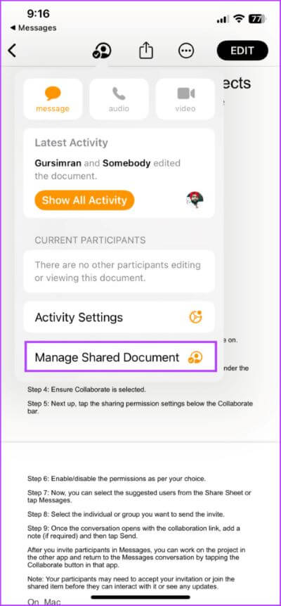 Manage-Sharing-preferences-of-collaborative-projects-1-475x1024-1 كيفية التعاون في المشاريع باستخدام الرسائل على iPhone و iPad و Mac