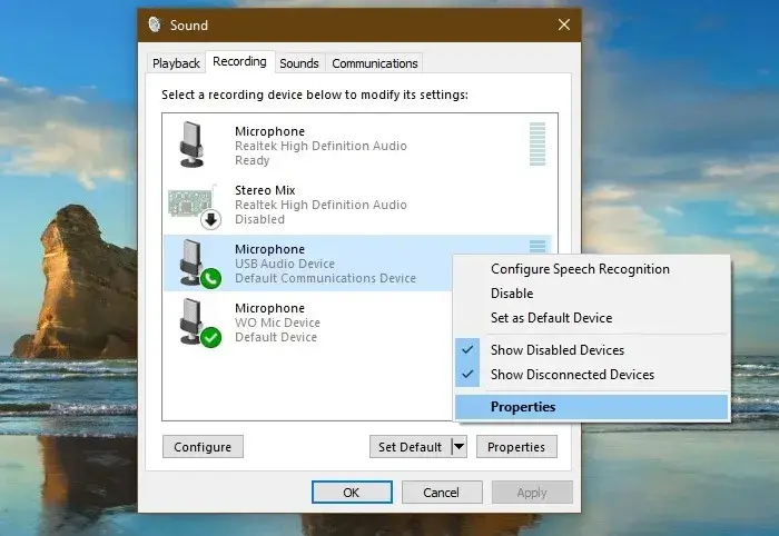 Microphone-not-working-Windows10-Microphone-Properties.jpg كيفية إصلاح مشكلة عدم عمل الميكروفون في Windows