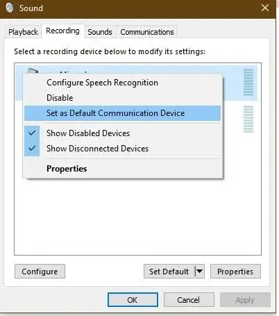 Microphone-not-working-Windows10-Set-as-Default-Communication-Device-e1640308049271.jpg كيفية إصلاح مشكلة عدم عمل الميكروفون في Windows