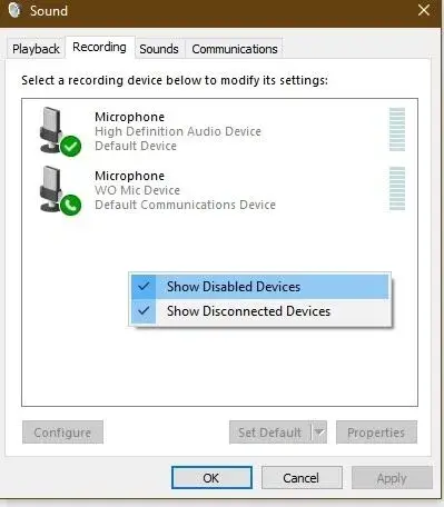 Microphone-not-working-Windows10-Show-Disabled-Devices-e1640308100160.jpg كيفية إصلاح مشكلة عدم عمل الميكروفون في Windows