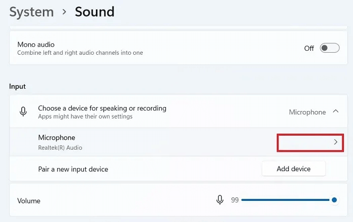 Microphone-not-working-Windows11-Sound-Settings-Microphone-Select.jpg كيفية إصلاح مشكلة عدم عمل الميكروفون في Windows