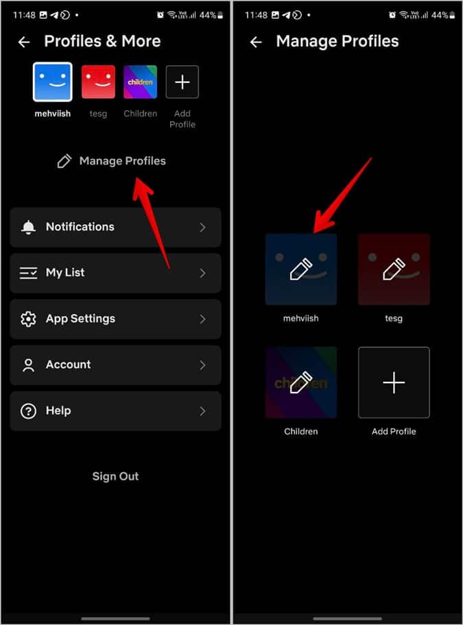 Netflix-Mobile-Profiles كيفية تغيير المواسم أو الحلقات على Netflix