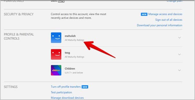 Netflix-Website-Account-profile كيفية تغيير المواسم أو الحلقات على Netflix