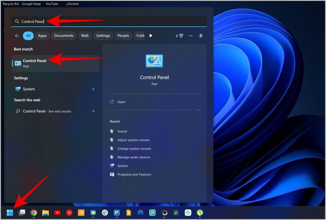 Opening-Control-Panel-on-Windows كيفية ضبط قنوات الصوت اليمنى واليسرى على Windows 11 و 10