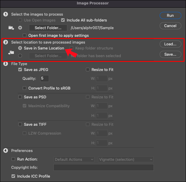 Photoshop-Image-Processor-4 كيفية تغيير حجم الملفات دفعة واحدة في برنامج Photoshop