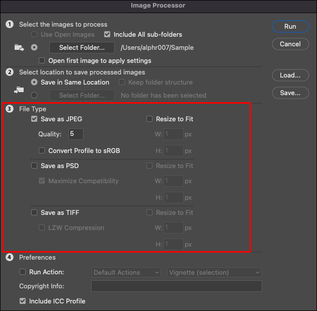 Photoshop-Image-Processor-5 كيفية تغيير حجم الملفات دفعة واحدة في برنامج Photoshop