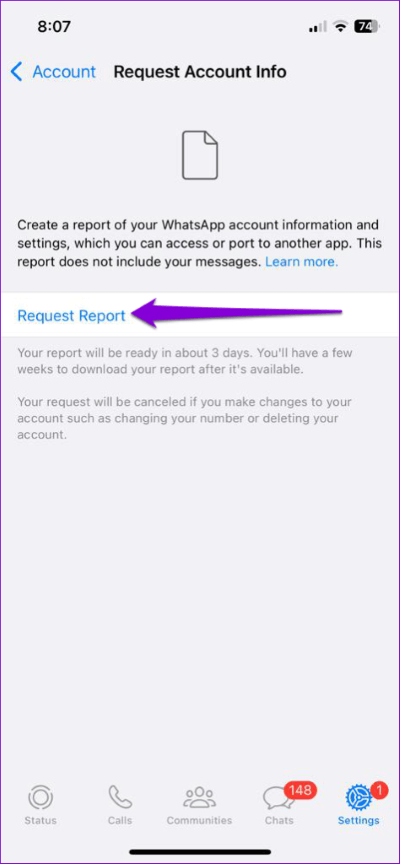 Request-WhatsApp-Account-Info-iPhone-474x1024-1 كيفية طلب وتنزيل معلومات حساب WhatsApp الخاص بك