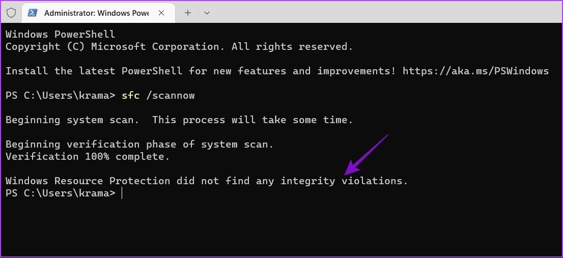 SFC-scan-message كيفية إصلاح عدم تثبيت الميزات الاختيارية على Windows 11