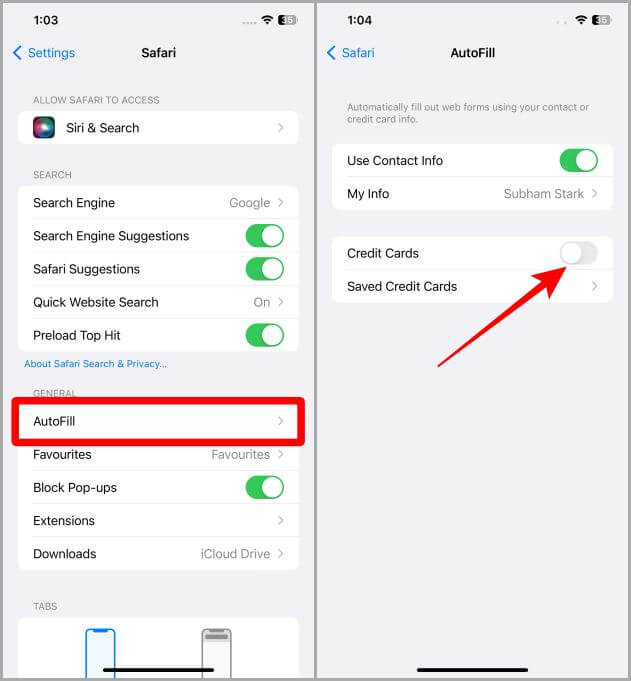 Safari-AutoFill-Settings-iOS كيفية إضافة وإزالة وتحديث بطاقات الائتمان في Safari على iPhone