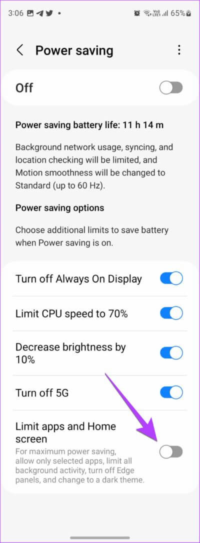 Samsung-Galaxy-Phone-Battery-Power-Saving-off-566x1536-1 كيفية تشغيل الوضع الداكن أو إيقاف تشغيله على هواتف Samsung Galaxy