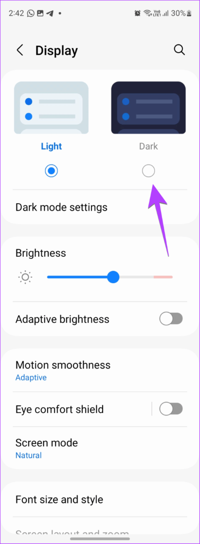 Samsung-Galaxy-Phone-Dark-Mode-on-565x1536-1 كيفية تشغيل الوضع الداكن أو إيقاف تشغيله على هواتف Samsung Galaxy