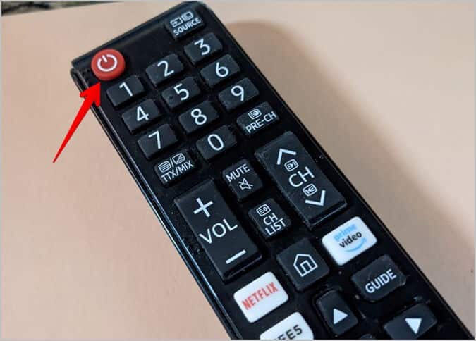 Samsung-Smart-TV-Remote-Power-Button-Restart 15 طريقة لإصلاح عدم عمل عكس الشاشة أو Cast على تلفزيون Samsung